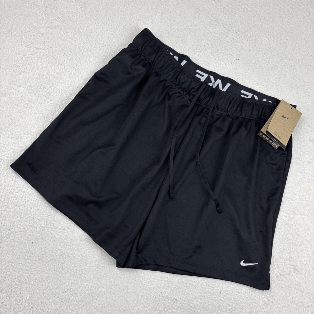NEW NIKE Dri-FIT Womens Athletic Shorts Black Large 5" Unlined Gym Running NWT